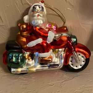 Vtg Glass Santa Motorcycle Christmas Tree Ornament